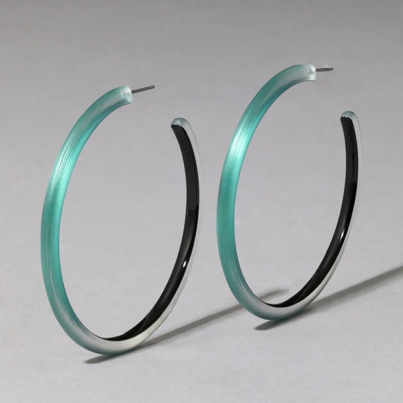 ALEXIS BITTAR Large Skinny Dark Teal Lucite Hoop Earrings - Picture 3 of 10